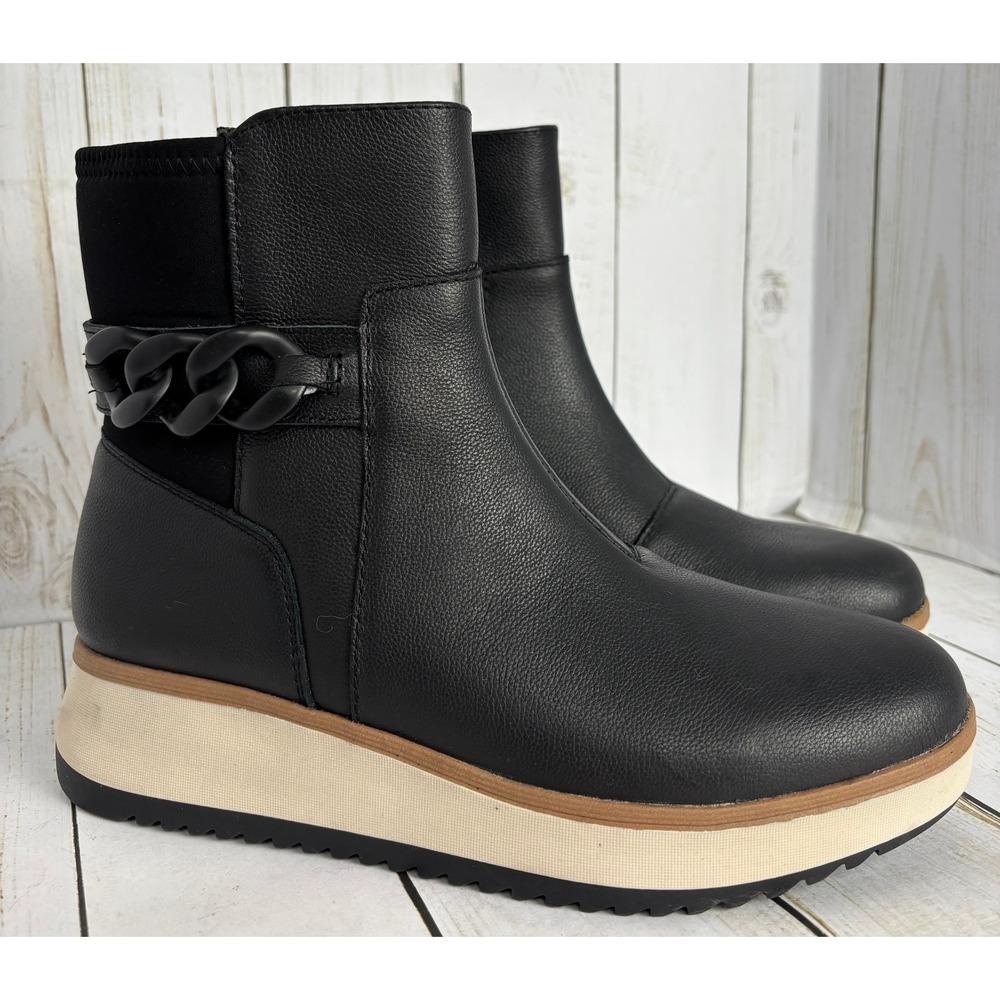 Clarks Zylah Rose Womens Black Leather Chain Wedge Ankle Boots Size 7M - Picture 1 of 8